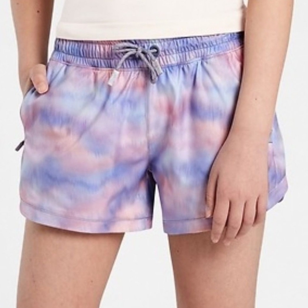 ATHLETA ALL PLAY 3" SHORT IN TIE DYE PURPLE AND PINK SIZE 14